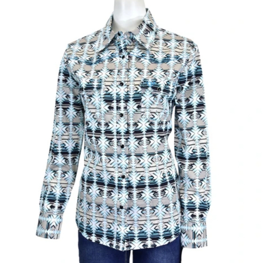 Cowgirl Hardware Tribal Southwestern Print Shirt Snap Button sz L